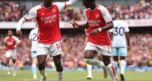 Crystal Palace vs Arsenal live stream Bukayo Saka of Arsenal celebrates after scoring the team
