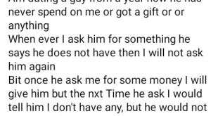 I give him money whenever he ask but he has never spent on me  - Nigerian lady seeks advice about her boyfriend