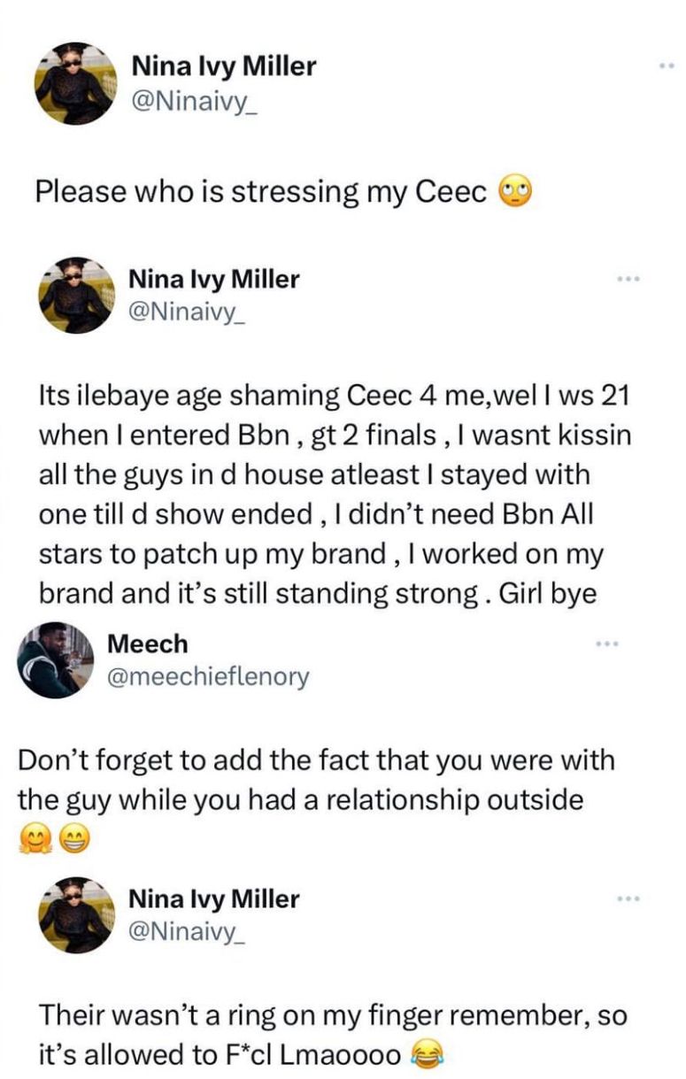 I was 21 when I entered BBN and I wasn?t kissing all the guys in d house - BBNaija star, Nina, tackles Ilebaye for age-shaming Ceec