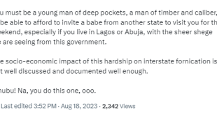 I wonder how men who invite babes from other states for g�nital meet and greet are coping with this new reality in town - Nigerian man asks as he laments on the increasing cost of transportation