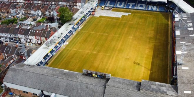 An aerial picture taken on May 31, 2023 shows Luton Town
