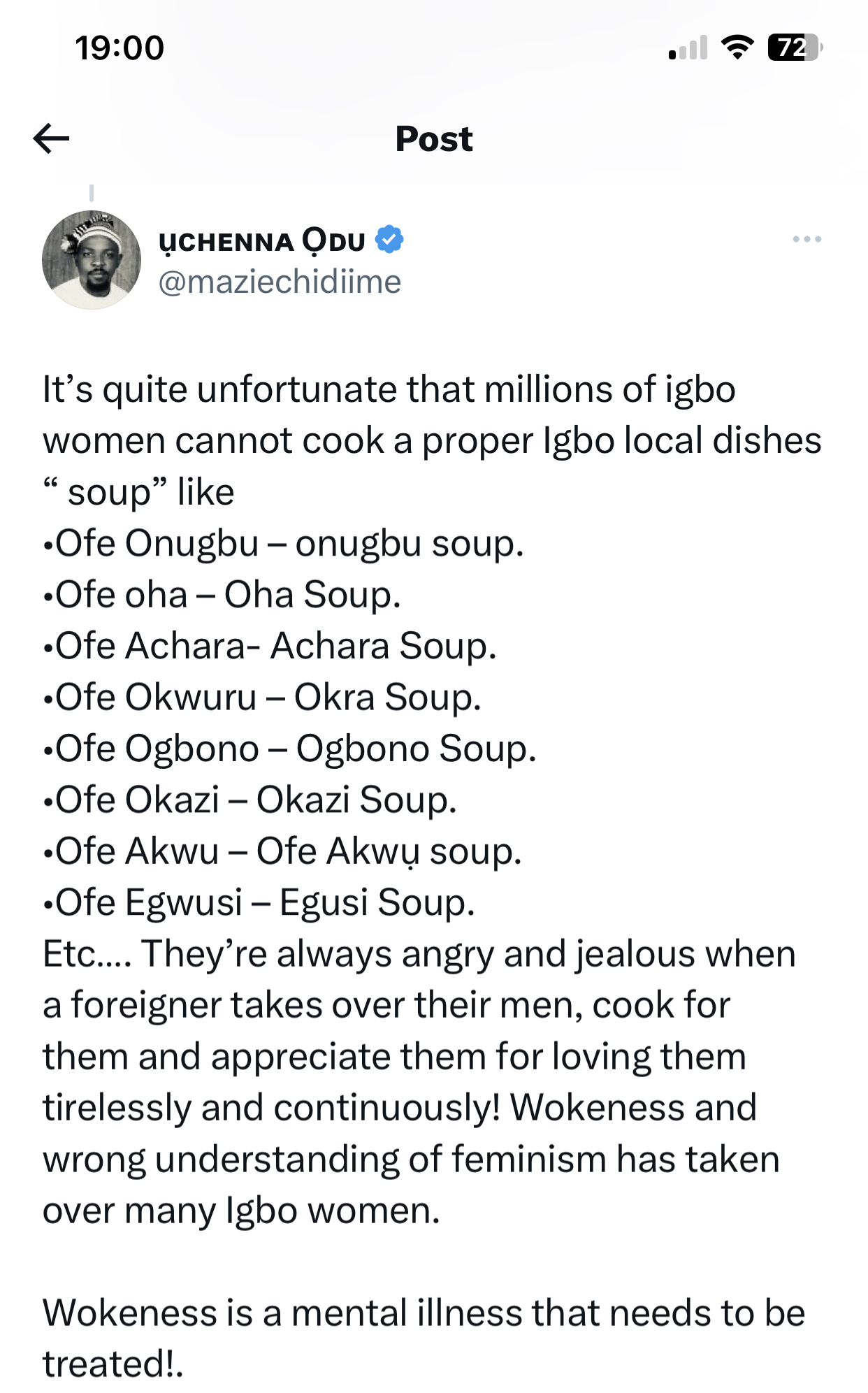 Lady replies Igbo man who advised Igbo men not to marry a woman who doesn?t know how to cook indigenous meals