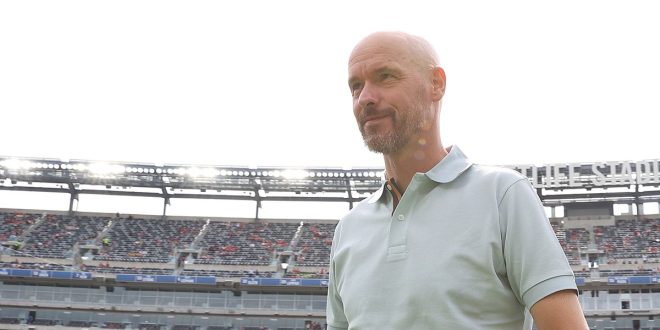 Manchester United manager Erik ten Hag arrives ahead of the pre-season friendly between Arsenal and Manchester United at MetLife Stadium on July 22, 2023 in East Rutherford, New Jersey.