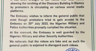 Nigerian embassy in Niger Republic denies reports claiming its facility has been burnt down