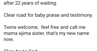 Nigerian woman celebrates as her sister gives birth to twins after 22 years of waiting