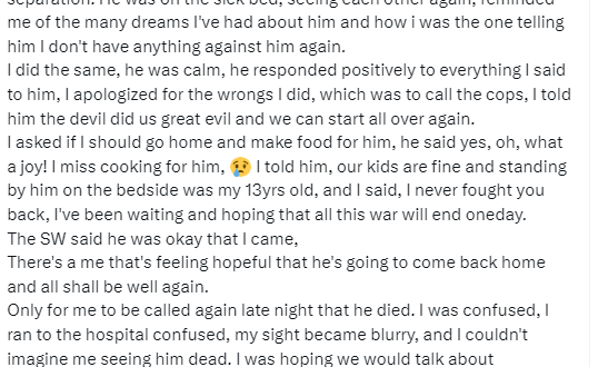 Nigerian woman mourns her estranged husband who she reconciled with on his sick bed the same day he d!ed