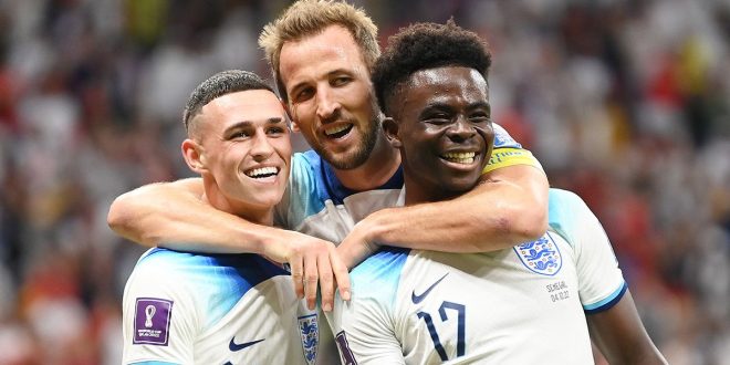 When are the international breaks this season? Bukayo Saka of England celebrates with Phil Foden and Harry Kane after scoring the team