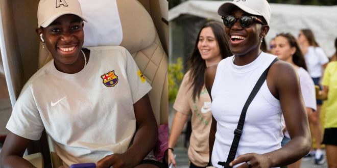 Asisat Oshoala: Super Falcons star shows off style with Barcelona in Mexico