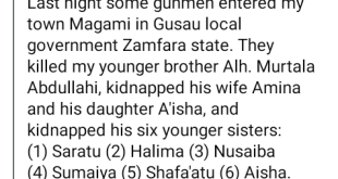 Bandits kill businessman, kidnap his wife, daughter and 6 sisters in Zamfara