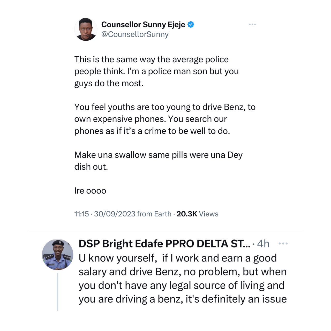 Delta PRO replies Nigerian man questioning a Female police officer for possessing an expensive phone