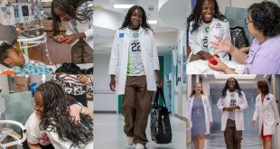 Doctor Michelle Alozie returns to Texas Children's Cancer Center: Super Falcons star smiles with patients