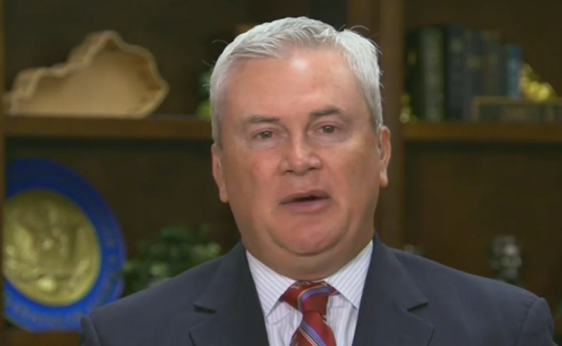 James Comer falls apart while talking about his Biden bribery allegation.