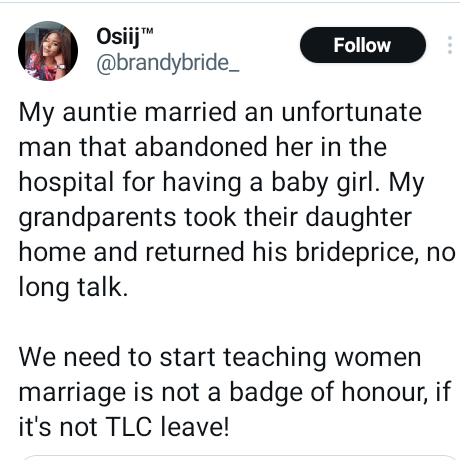 Marriage is not a badge of honour - Nigerian lady says after her aunt