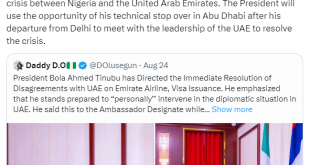 President Tinubu to depart India for UAE to resolve Nigeria/UAE flight/visa impasse