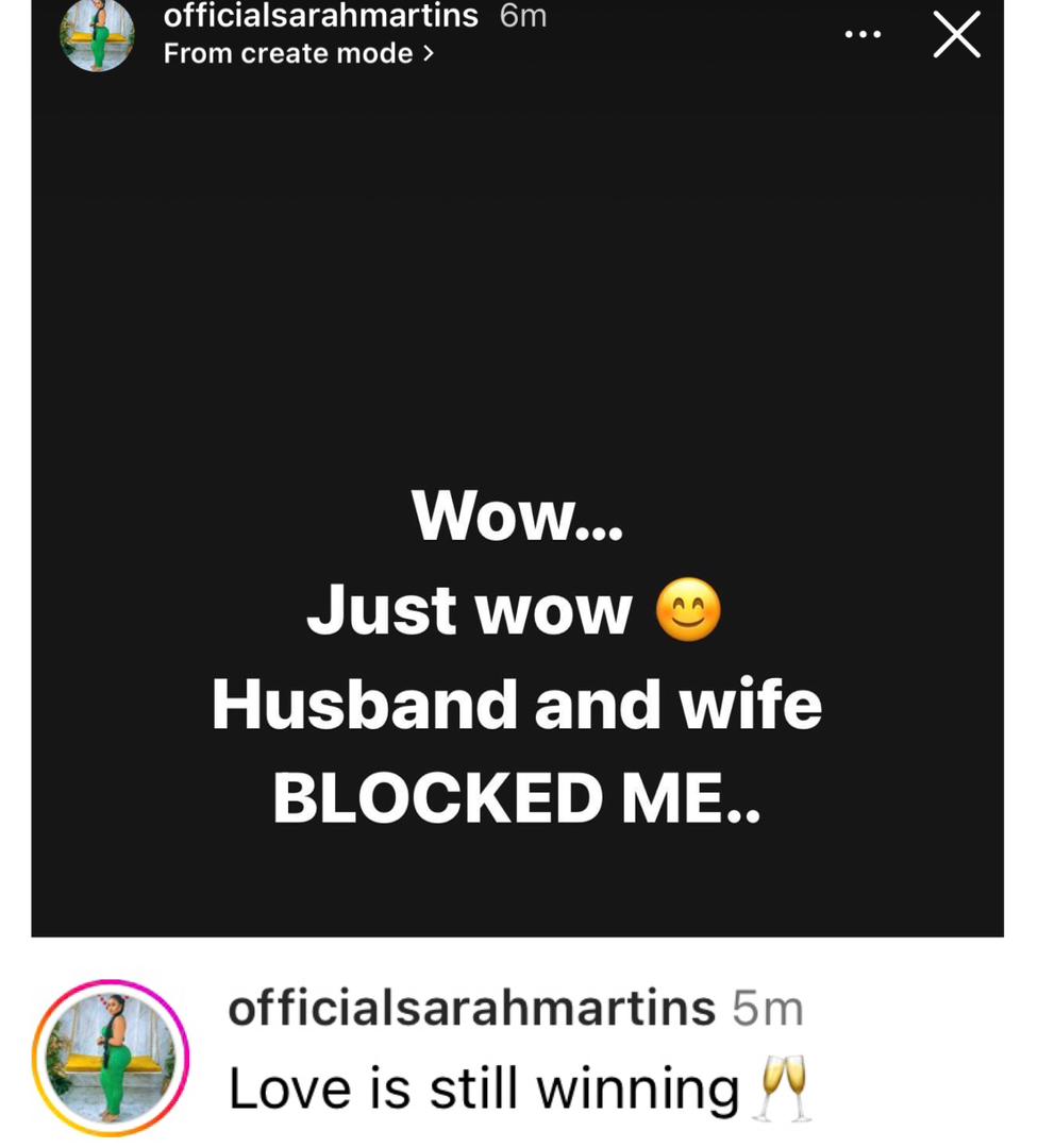 Sarah Martins reacts after her former besties, Judy and Yul Edochie unfollow and block her on IG