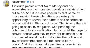 Some of those making allegations against Naira Marley are using this opportunity to revive their careers or settle old scores with him - Reno Omokri