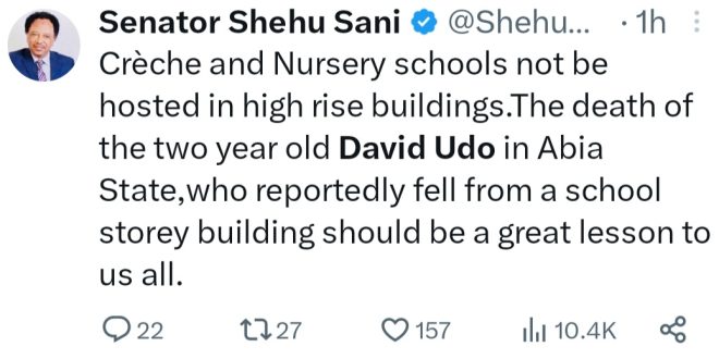 2-year-old baby dies after falling from a school building in Abia State