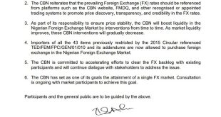 CBN lifts Forex restrictions on importation of 43 items