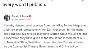 Forbes responds after Trump demanded an apology from Forbes for being cut from wealthiest list again