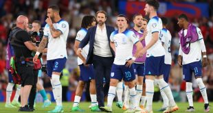 England Manager Gareth Southgate celebrates after the UEFA EURO 2024 qualifying round group C match between England and North Macedonia at Old Trafford on June 19, 2023 in Manchester, England. (Photo by Marc Atkins/Getty Images)