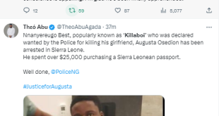 Killaboi nabbed in Sierra Leone after Nigerian police declared him wanted for the murder of his girlfriend
