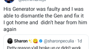 Nigerian lady says her ex broke up with her after she "dismantled" and fixed his faulty generator