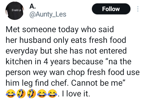 Nigerian lady shares story of woman who said her husband only eats fresh food everyday