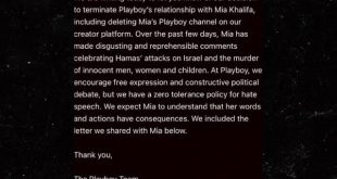 Playboy fires p0rnstar Mia Khalifa after she mocked the slaughter of Jews by Hamas and called the attack a