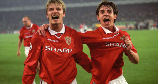 best Manchester United players ever: David Beckham and Gary Neville celebrating, Manchester United vs Juventus
