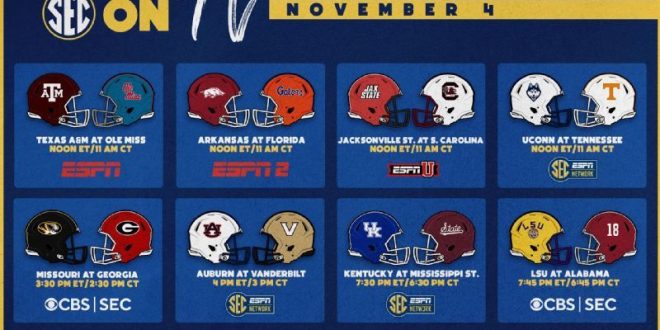 SEC Football on TV: Week 10