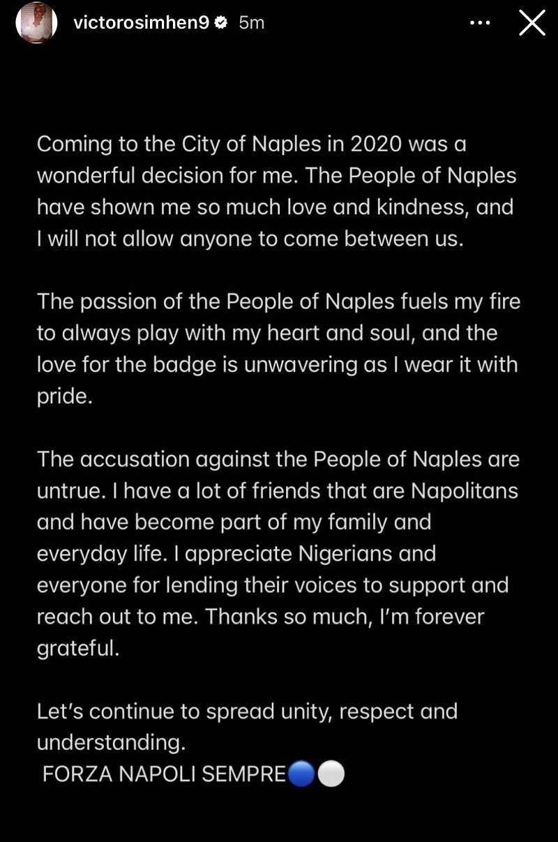 Victor Osimhen pledges loyalty to Napoli as he finally breaks silence over offensive TikTok videos