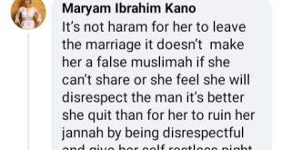A true Muslimah will never leave her marriage because her husband married another wife - Nigerian woman says