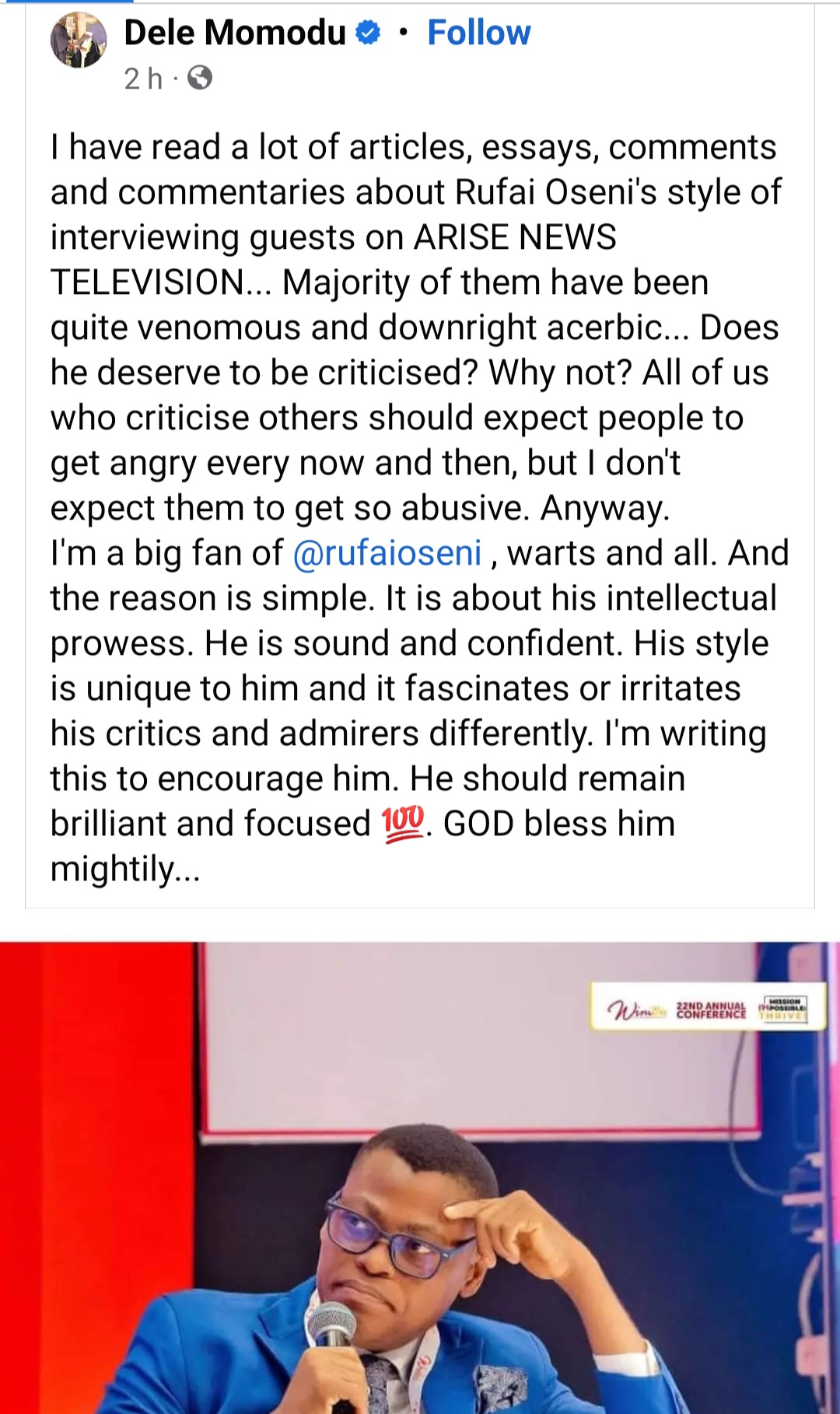 Dele Momodu defends Rufai Oseni after the journalist faced backlash for his style of journalism