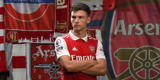 Arsenal full-back Kieran Tierney during the Arsenal Media Day at the Arsenal Training Ground at London Colney on August 01, 2022 in St Albans, England.