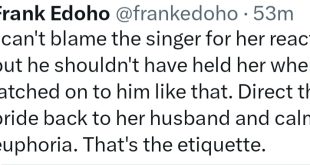 Frank Edoho schools singer Moses Bliss on "etiquette" after actress Ekene Umenwa knelt before him as he performed at her wedding