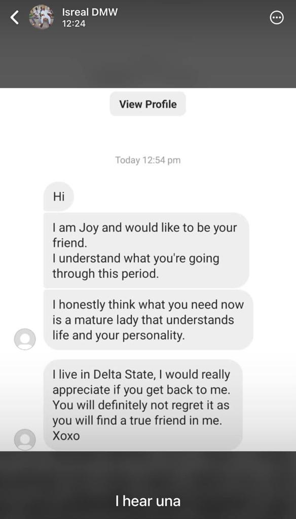 Isreal DMW shares Dms he has received from women asking him to come and marry them following his marital crisis