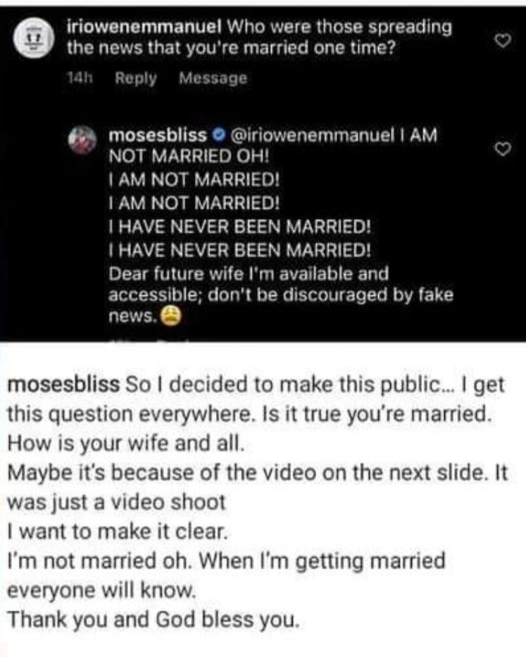 "Lord I have suit. Please bring the bride" Singer Moses Bliss prays
