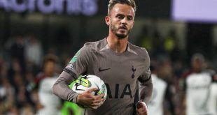 James Maddison of Tottenham Hotspur during the Carabao Cup Second Round match between Fulham and Tottenham Hotspur at Craven Cottage, London on Tuesday 29th August 2023.