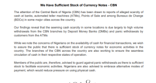 We?ve sufficient stock of currency notes ? CBN