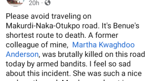 Armed bandits kill woman who attempted to escape kidnap in Benue