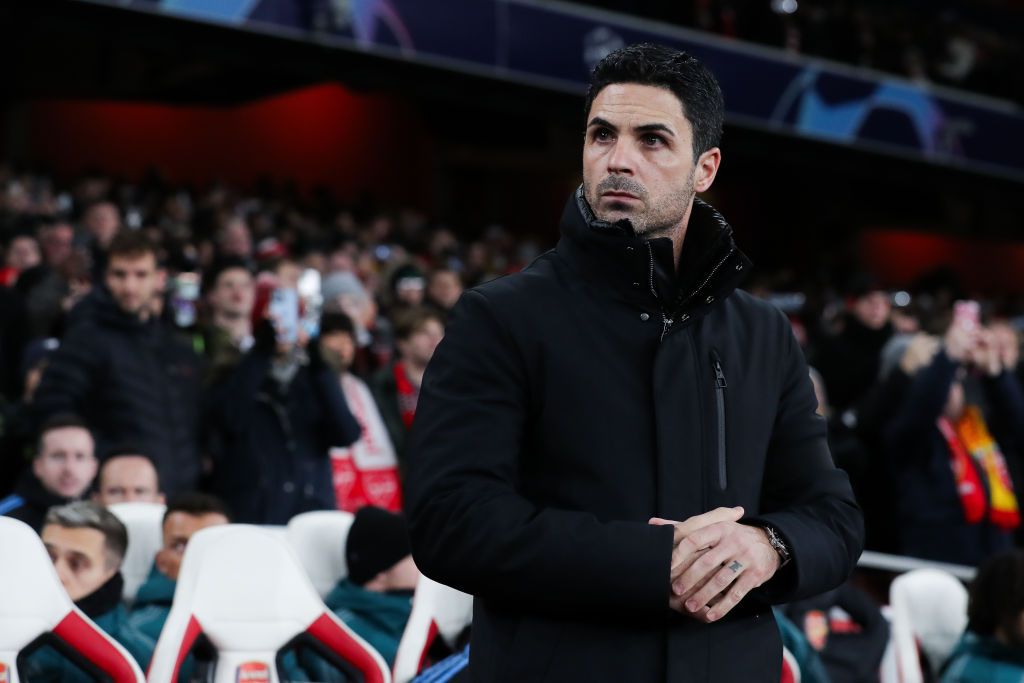 Mikel Arteta, manager of Arsenal, looks on during the UEFA Champions League match between Arsenal FC and RC Lens at Emirates Stadium on November 29, 2023 in London, England. (Photo by James Gill - Danehouse/Getty Images)