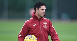 Arsenal manager Mikel Arteta during a training session at London Colney on October 27, 2023 in St Albans, England.