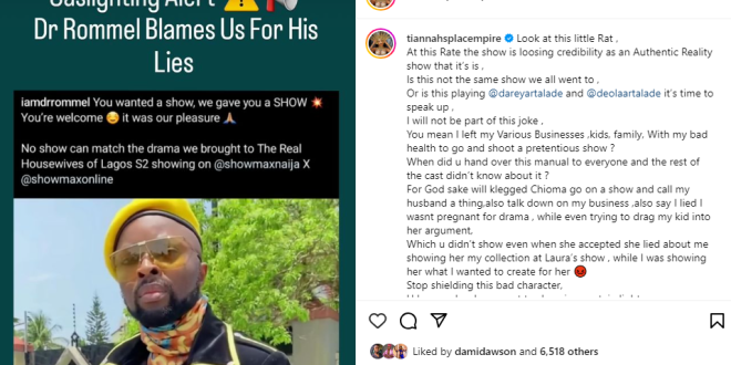 ?At this rate the show is loosing credibility as an authentic reality show that it is? - Toyin Lawani says after her fellow cast member, Dr. Rommel, said he gave a show on the Real Housewives of Lagos