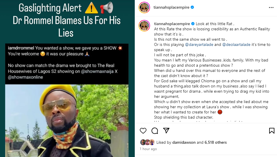 ?At this rate the show is loosing credibility as an authentic reality show that it is? - Toyin Lawani says after her fellow cast member, Dr. Rommel, said he gave a show on the Real Housewives of Lagos