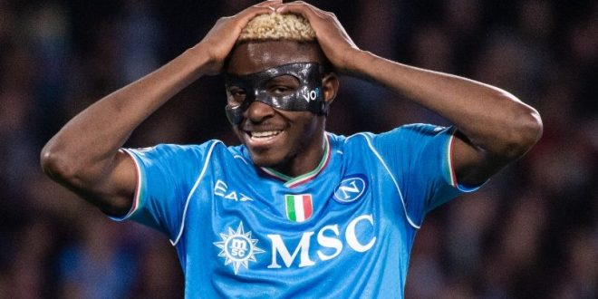 Victor Osimhen gestures during Napoli