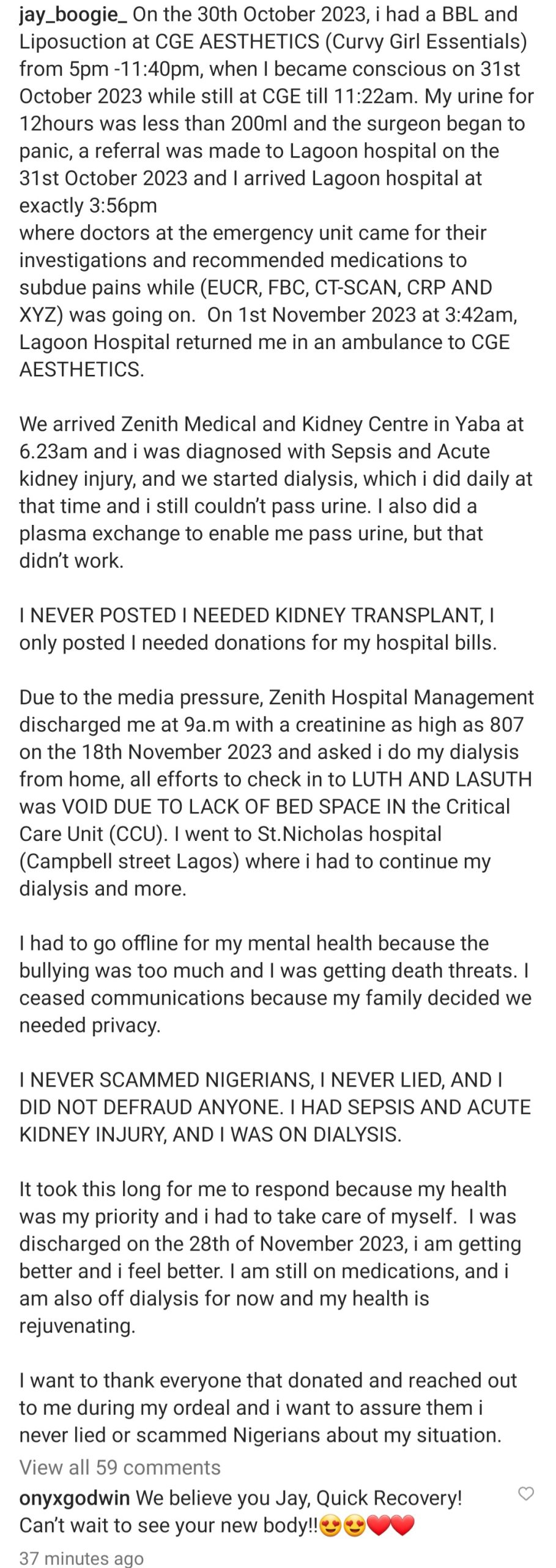 "I never said I needed kidney transplant" Jay Boogie says after he was accused of seeking donations from Nigerians with fake medical diagnosis