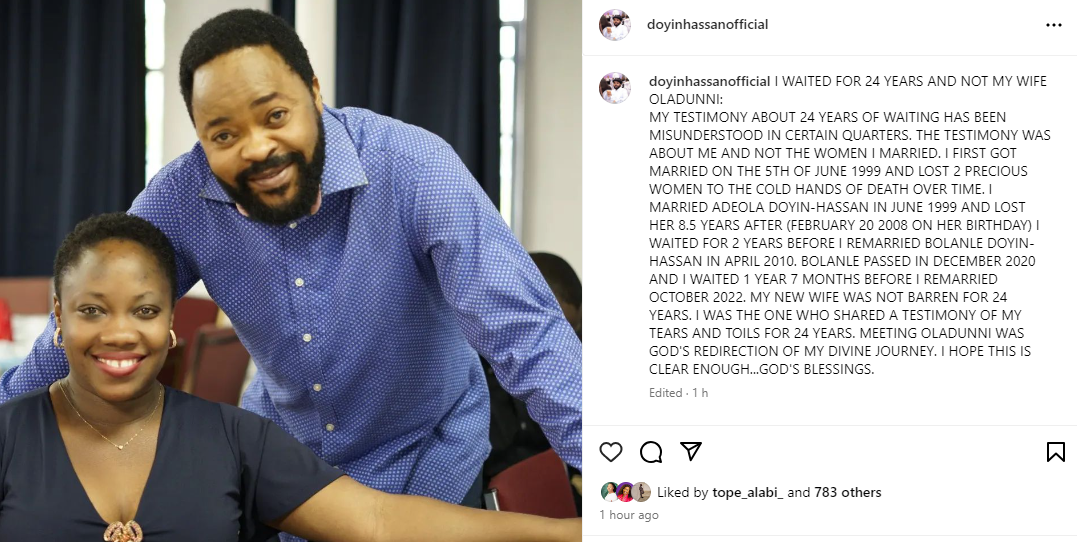 I waited 24 years to have a child and not my current wife - Actor Doyin Hassan clarifies