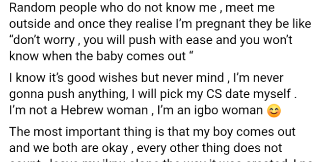 "I will pick my CS date myself. I?m not a Hebrew woman" - Pregnant Nigerian lady tells people wishing her