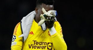 Manchester United goalkeeper Andre Onana reacts during the Red Devils