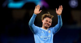 Kalvin Phillips acknowledges the Manchester City fans after his side